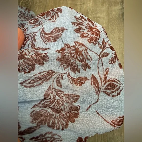 Madewell Blue Brown Floral Puff Sleeve Cute Flowy Swing Mini Dress Size 8 - Picture 10 of 12